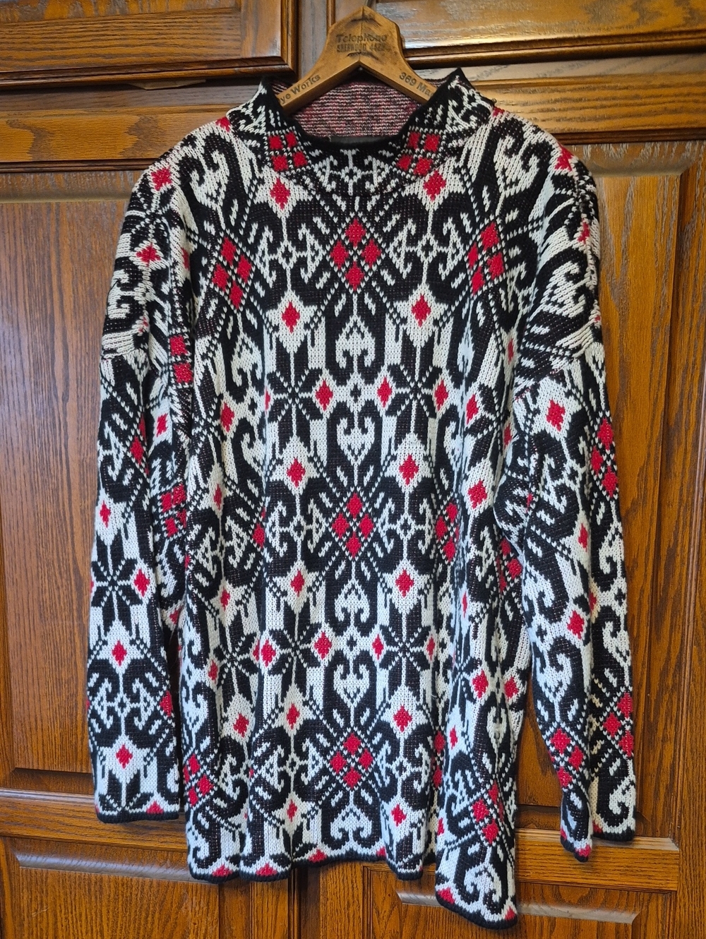 Black, White & Red Patterned Knit Sweater